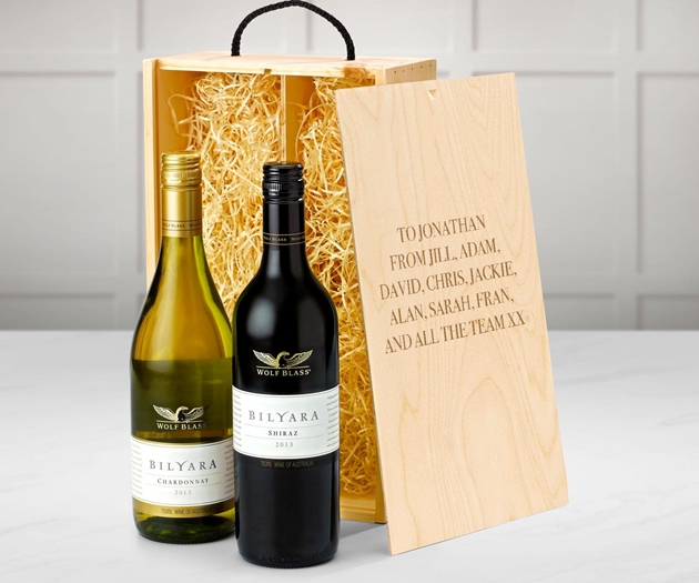 Housewarming Australian Red & White Wine Gift Box With Engraved Personalised Lid